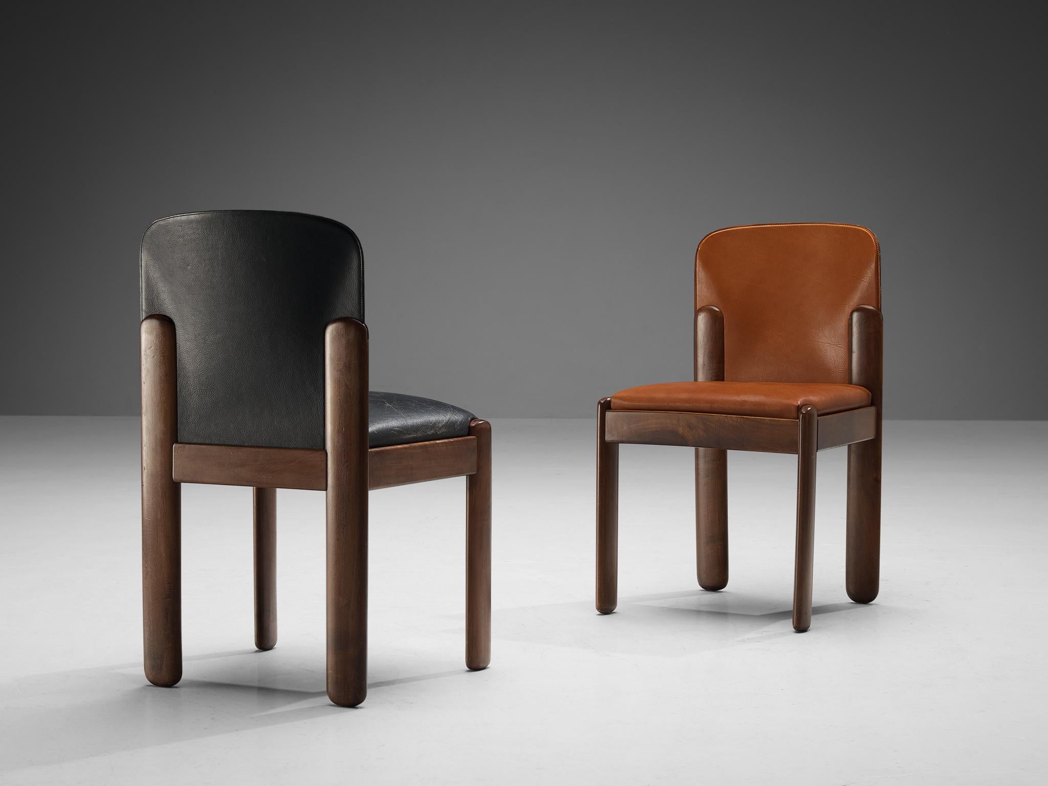 Mid-Century Modern Silvio Coppola for Bernini Set of 12 Dining Chairs in Leather and Walnut