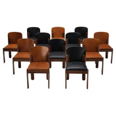 Silvio Coppola for Bernini Set of 12 Dining Chairs in Leather and Walnut