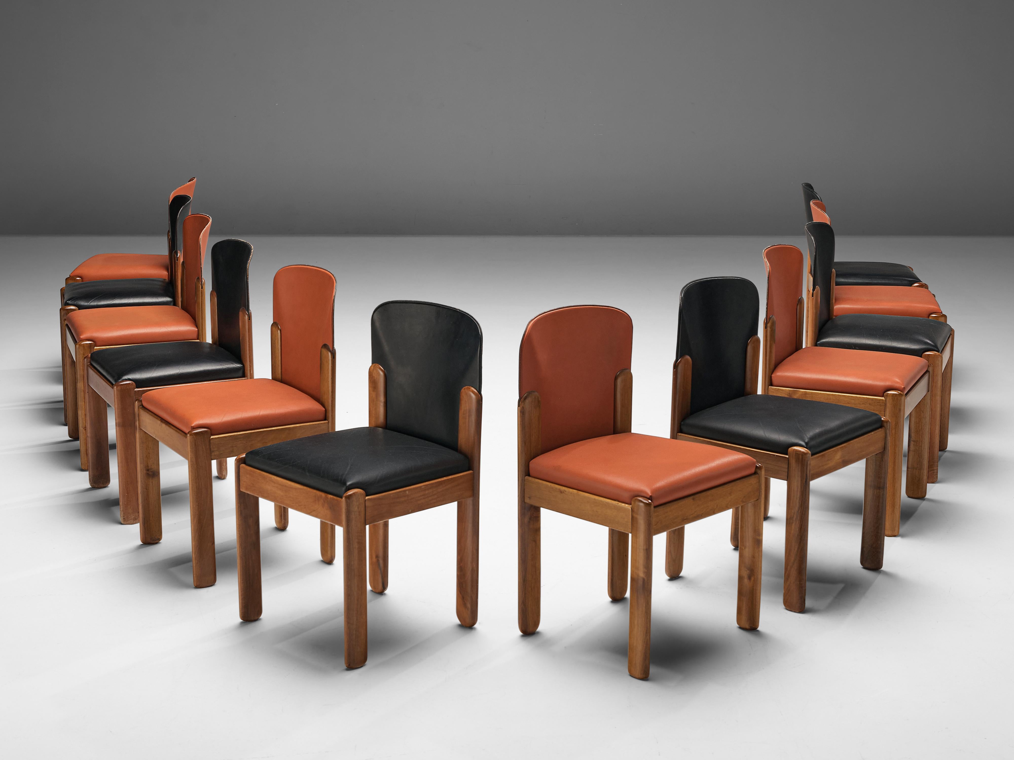 Mid-20th Century Silvio Coppola for Bernini Set of 12 Dining Chairs in Red and Black Leather