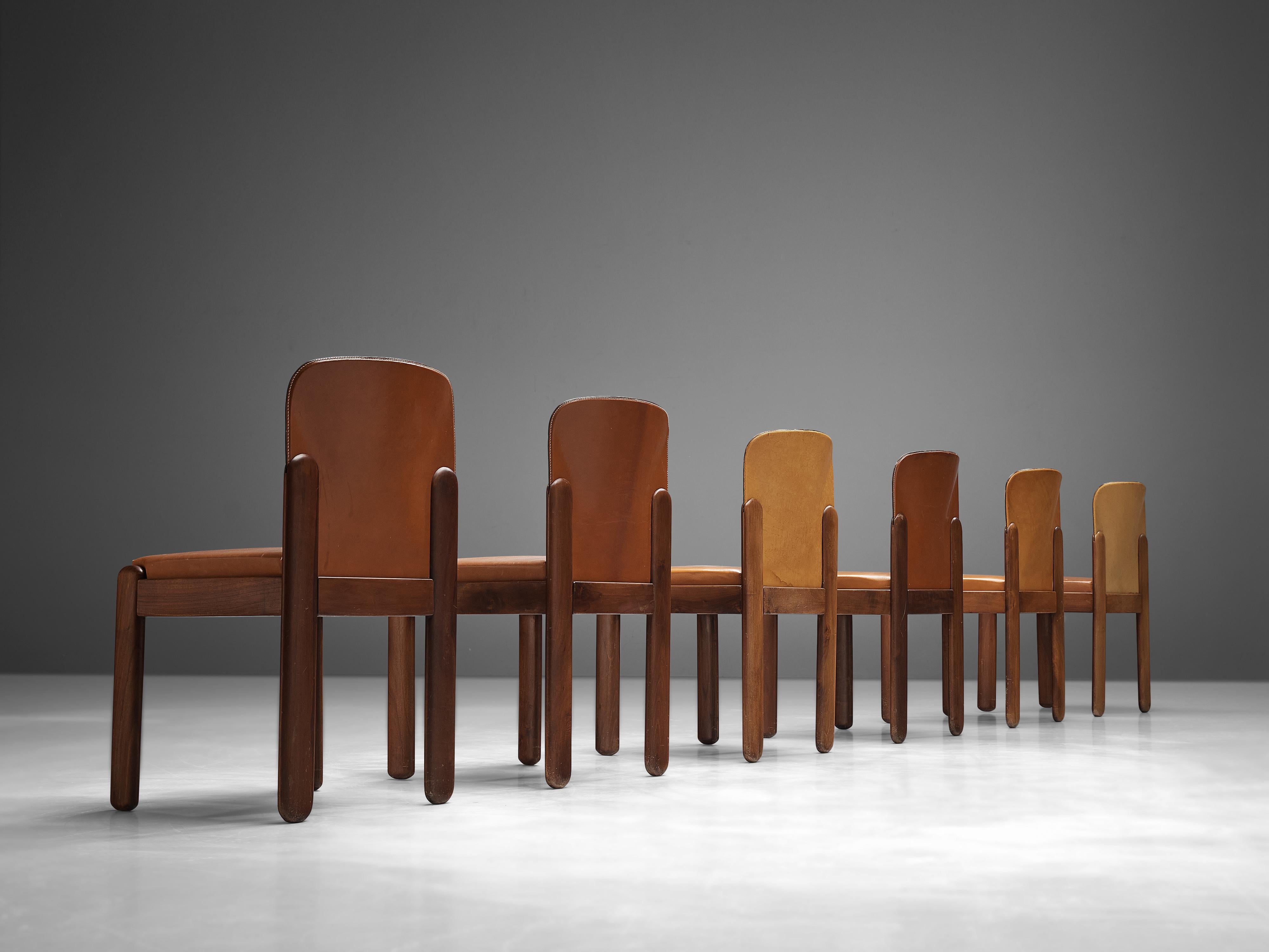 Mid-Century Modern Silvio Coppola for Bernini Set of 6 Dining Chairs in Cognac Leather