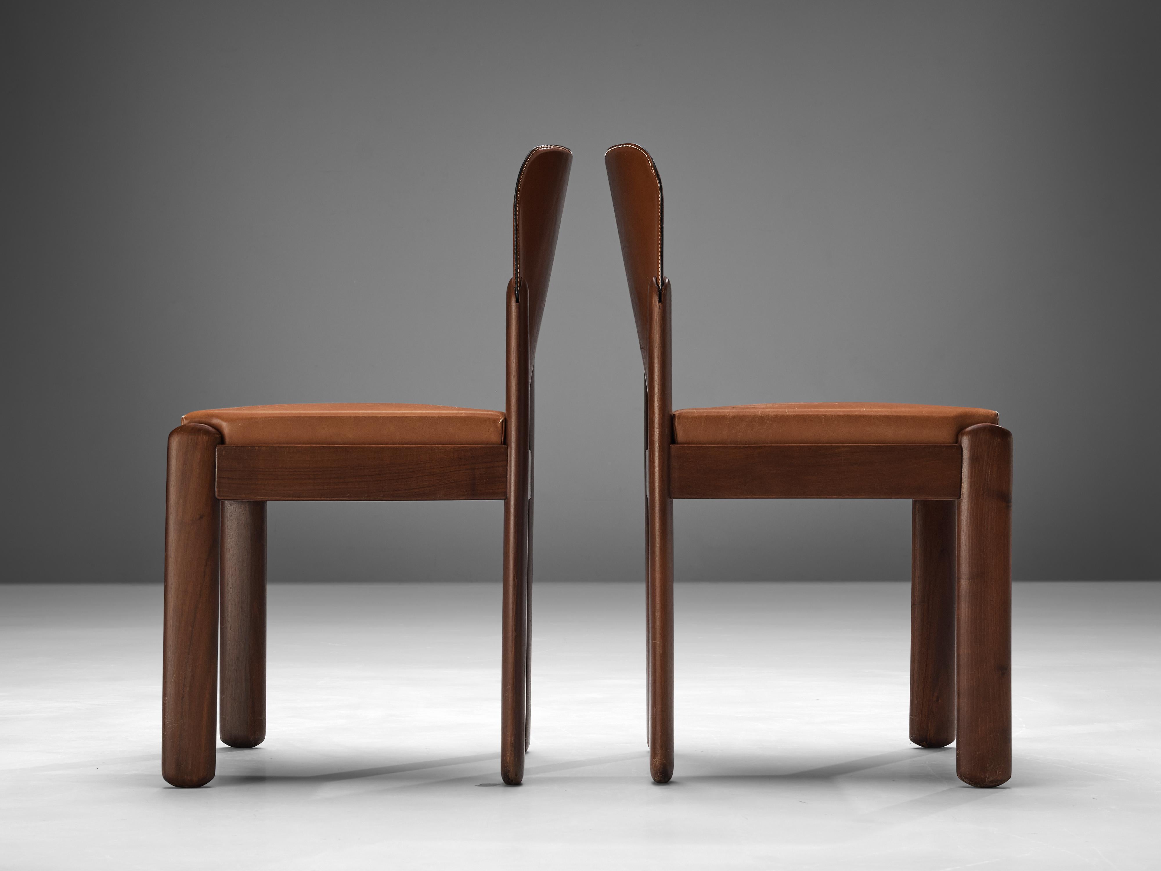Silvio Coppola for Bernini Set of 6 Dining Chairs in Cognac Leather In Good Condition In Waalwijk, NL