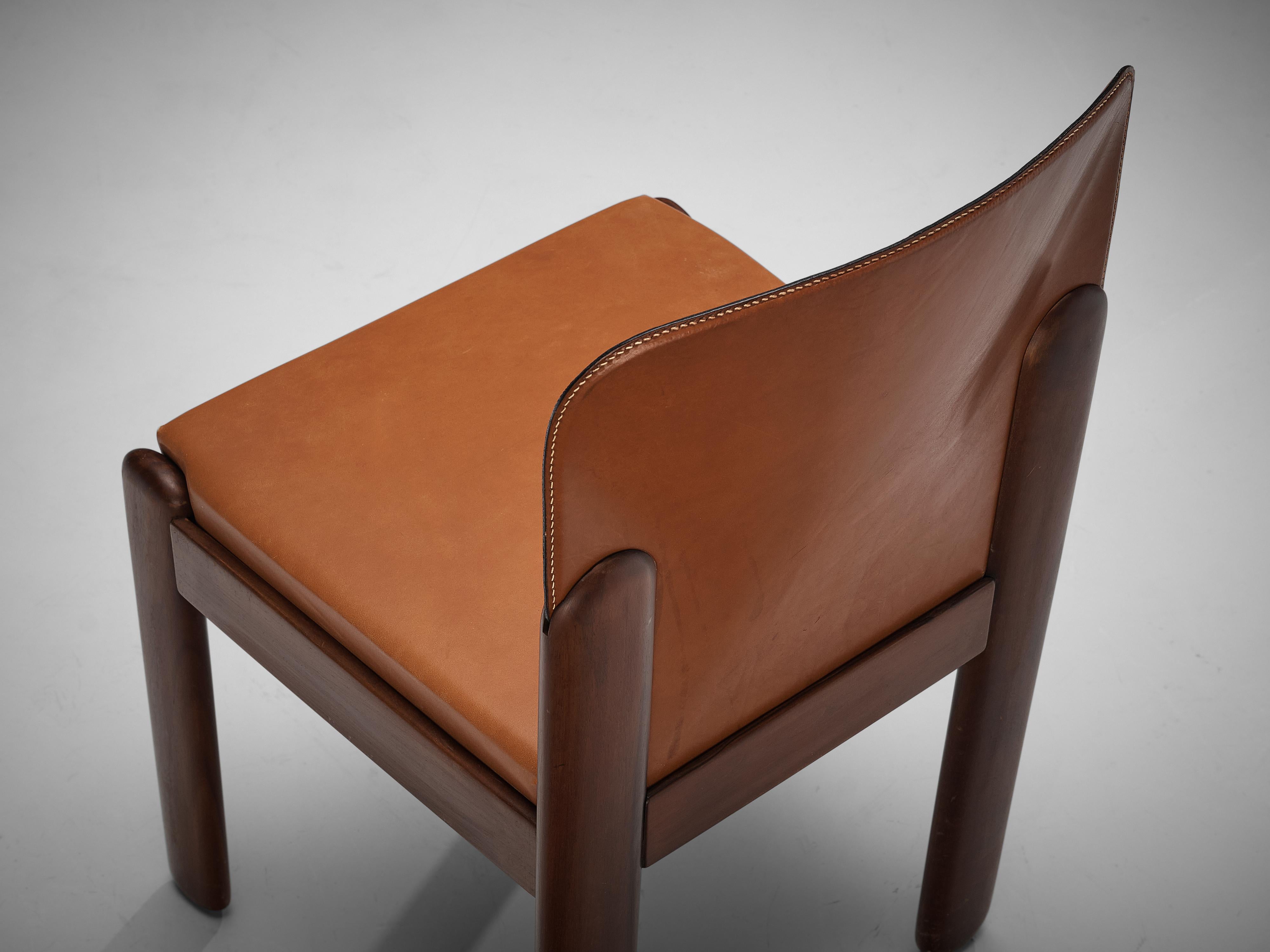 Mid-20th Century Silvio Coppola for Bernini Set of 6 Dining Chairs in Cognac Leather