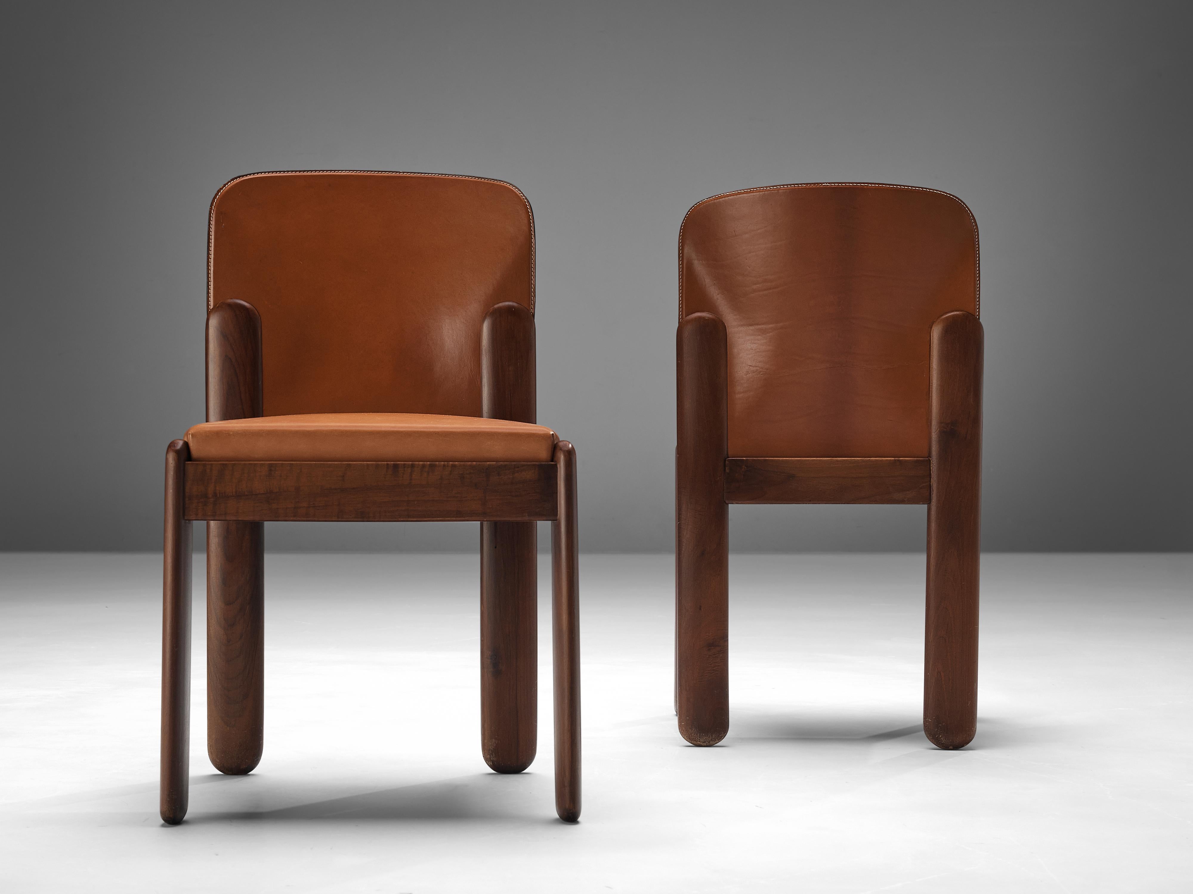 Silvio Coppola for Bernini Set of 6 Dining Chairs in Cognac Leather 1