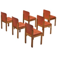 Retro Silvio Coppola for Bernini Set of 6 Dining Chairs in Red Leather