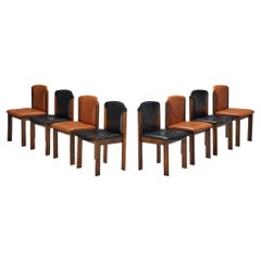 Silvio Coppola for Bernini Set of Eight Dining Chairs in Bicolor Leather