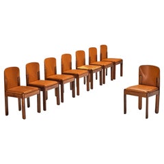 Silvio Coppola for Bernini Set of Eight Dining Chairs in Leather and Walnut 