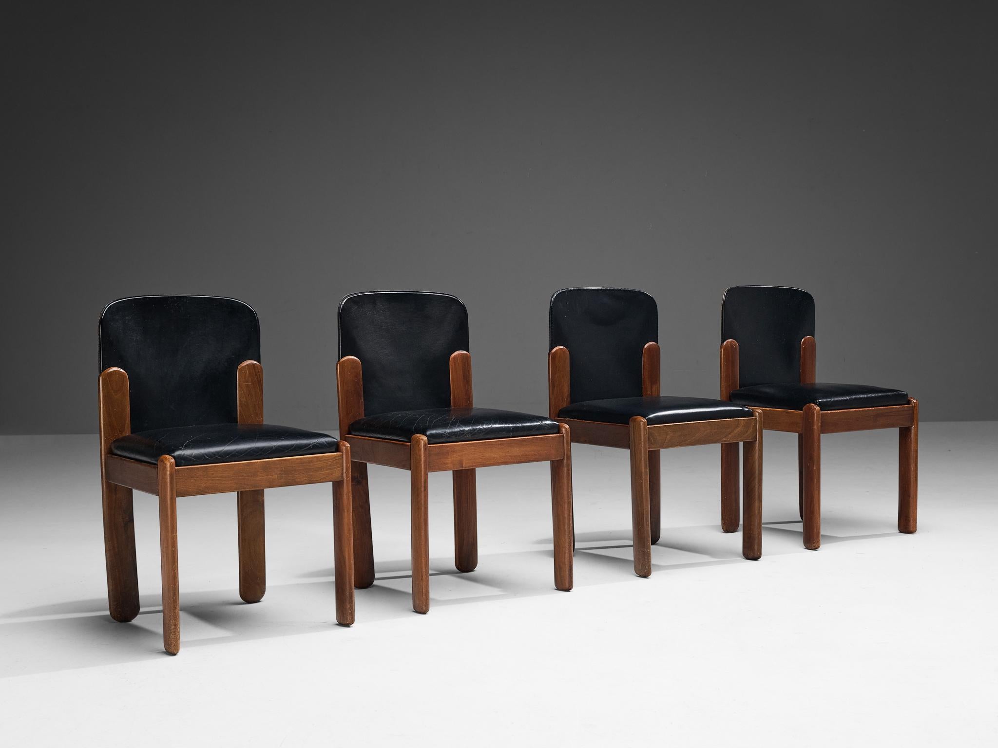 Silvio Coppola for Bernini Set of Eight Dining Chairs in Walnut and Leather 1