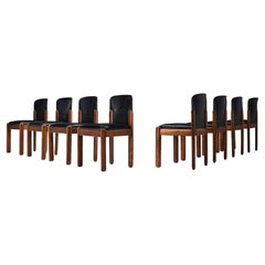 Silvio Coppola for Bernini Set of Eight Dining Chairs in Walnut and Leather