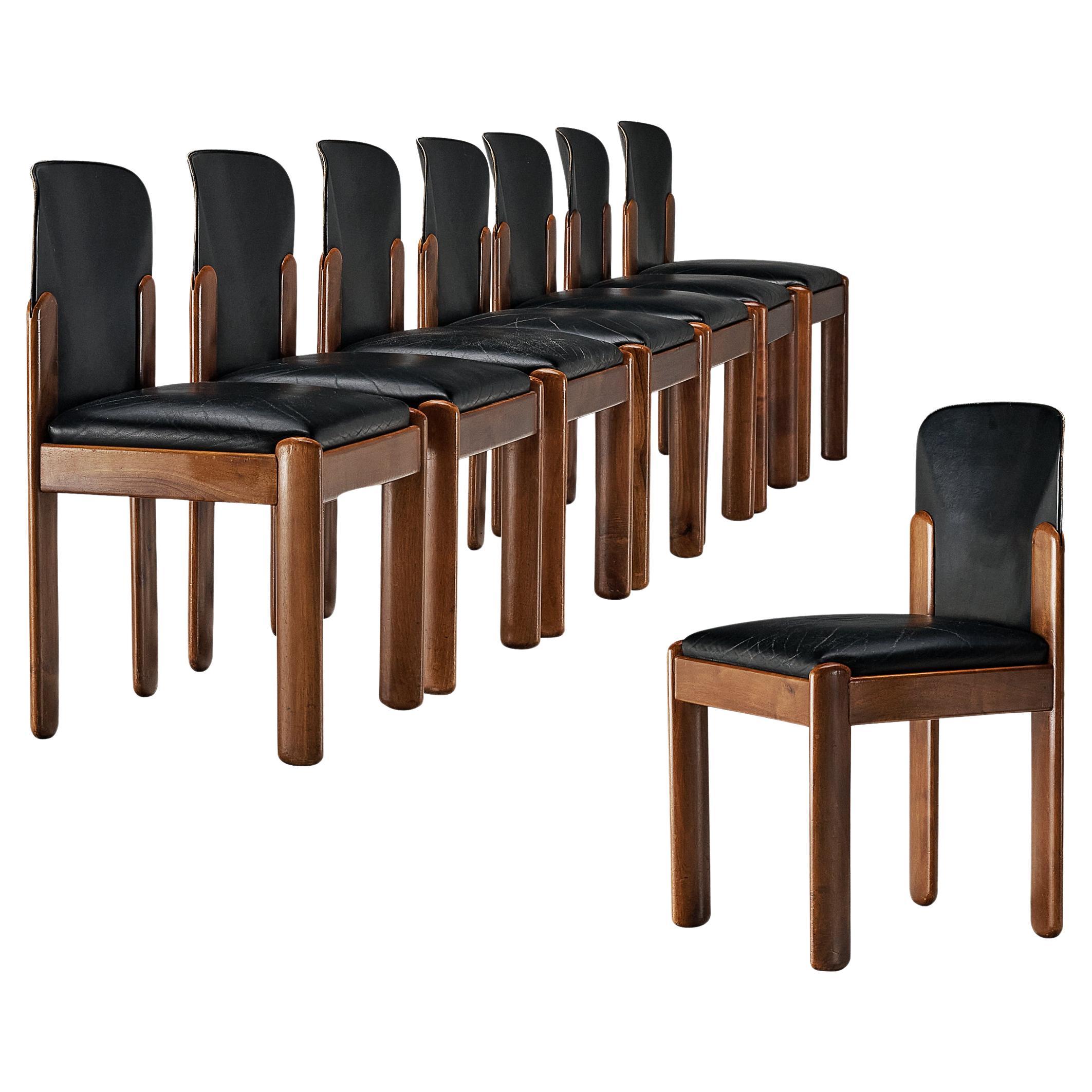 Silvio Coppola for Bernini Set of Eight Dining Chairs in Walnut  For Sale