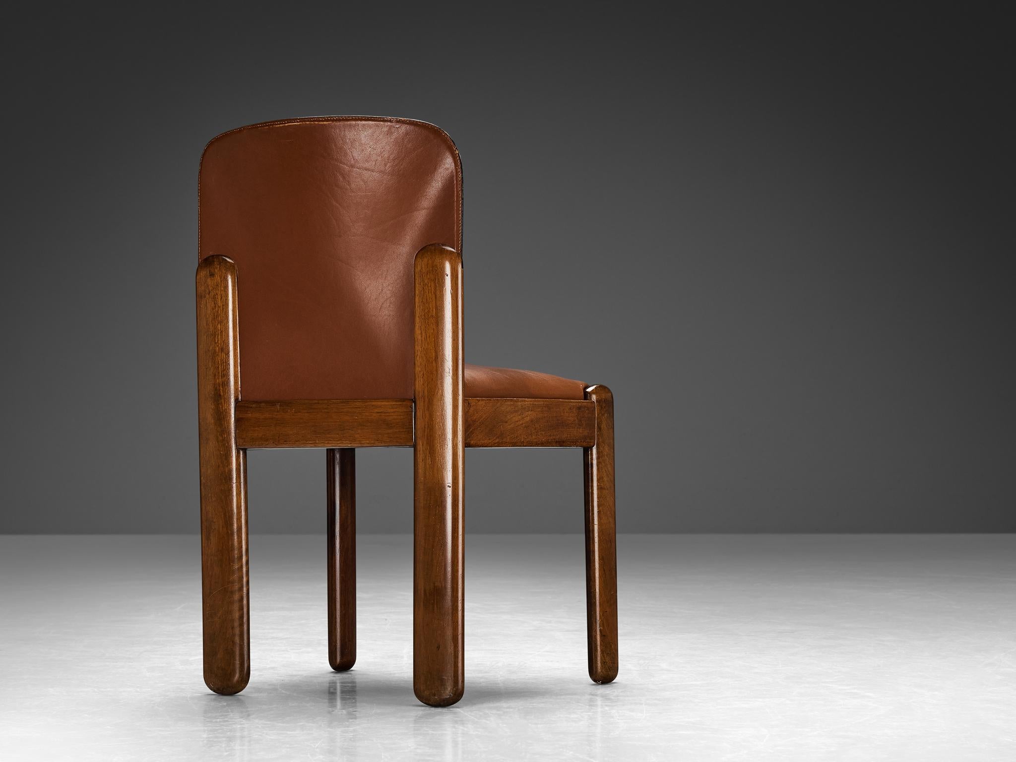 Silvio Coppola for Bernini Set of Four Dining Chairs in Brown Leather  For Sale 4