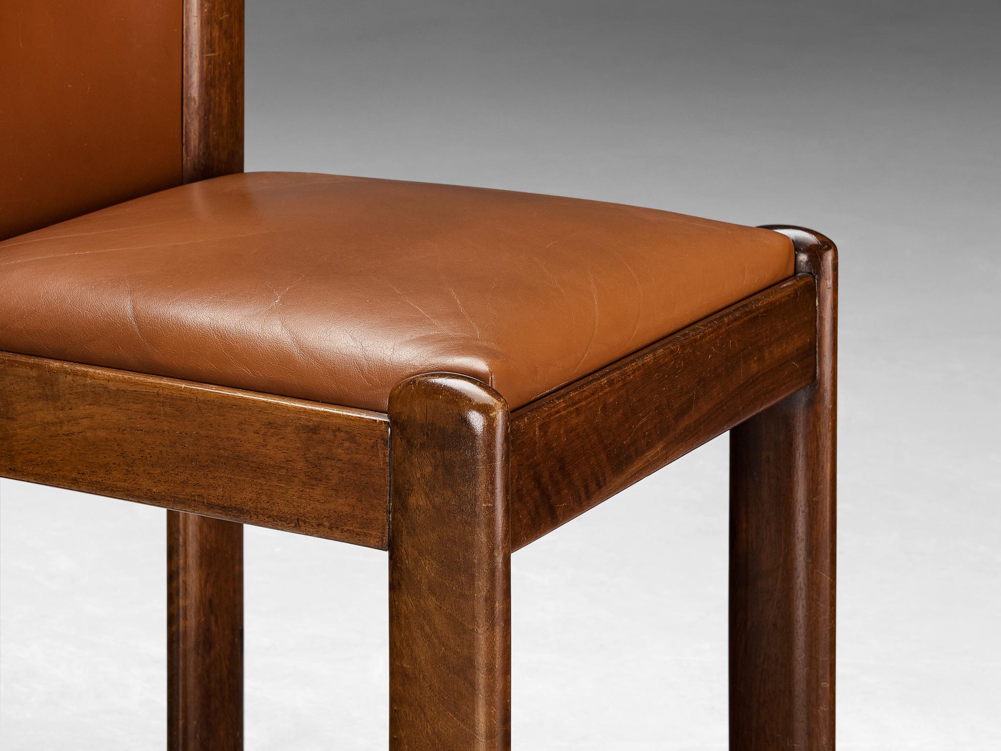 Mid-Century Modern Silvio Coppola for Bernini Set of Four Dining Chairs in Brown Leather  For Sale