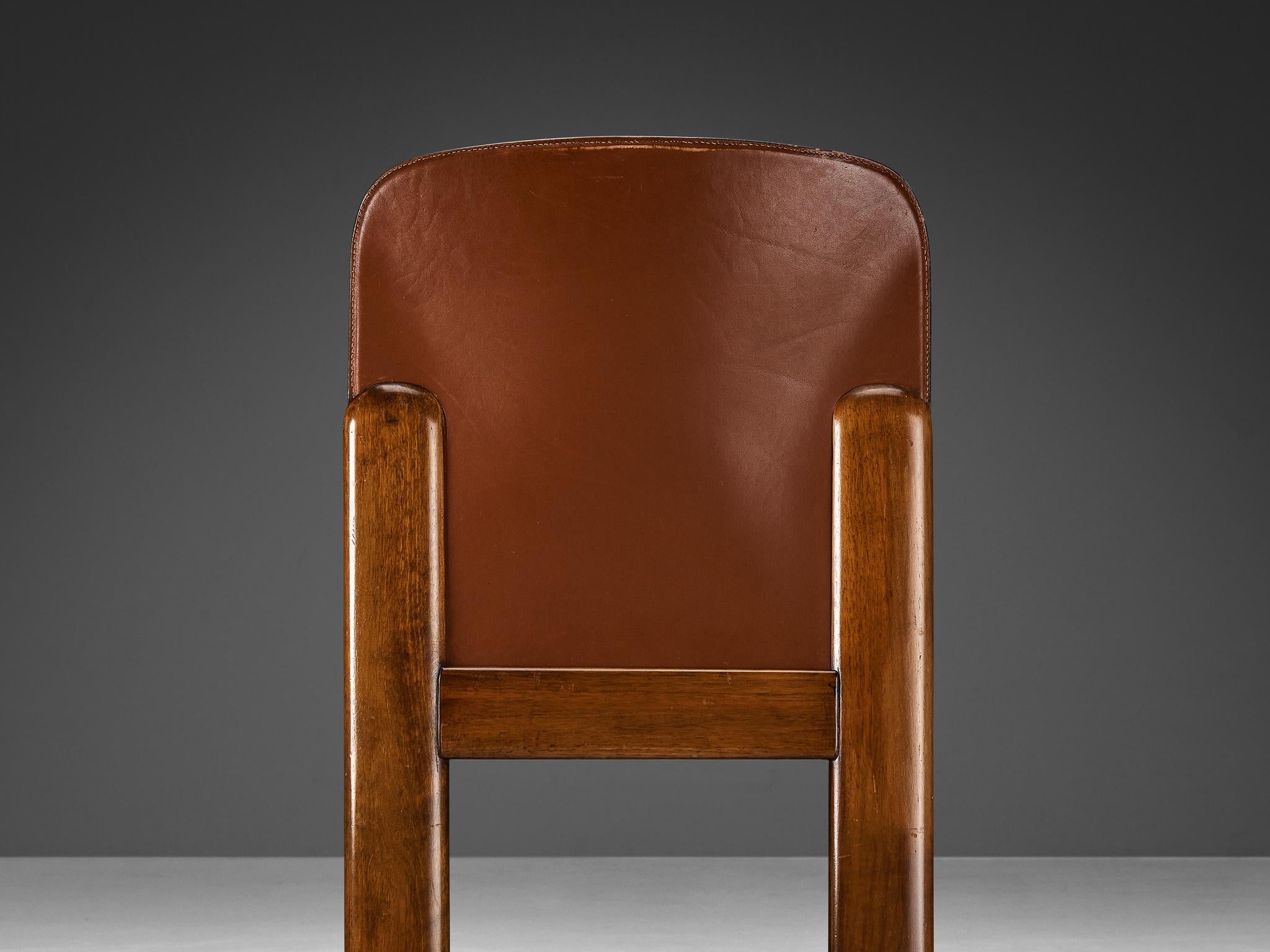 Silvio Coppola for Bernini Set of Four Dining Chairs in Brown Leather  In Good Condition For Sale In Waalwijk, NL