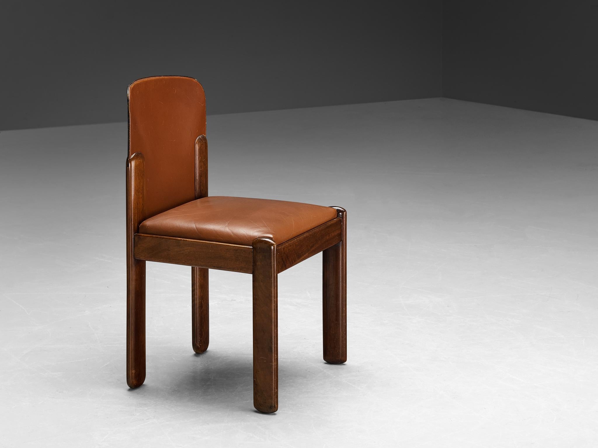 Silvio Coppola pour Bernini Ensemble de quatre chaises de salle à manger en cuir Brown  en vente 1