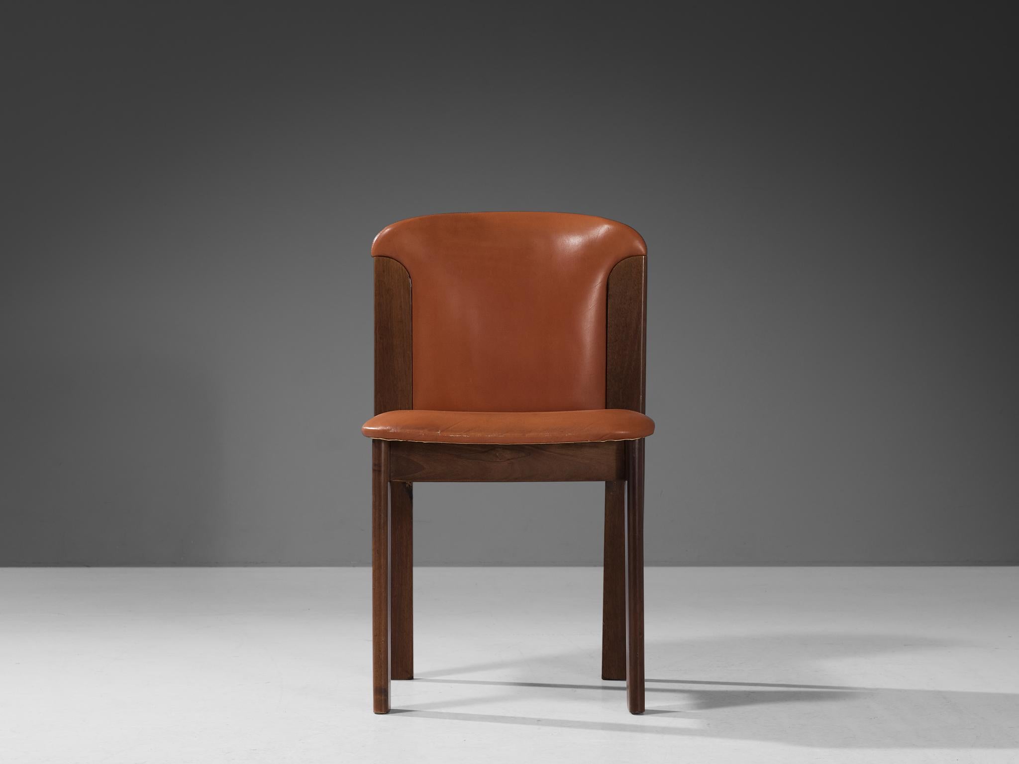 Silvio Coppola for Bernini Set of four Dining Chairs in Leather and Walnut 1