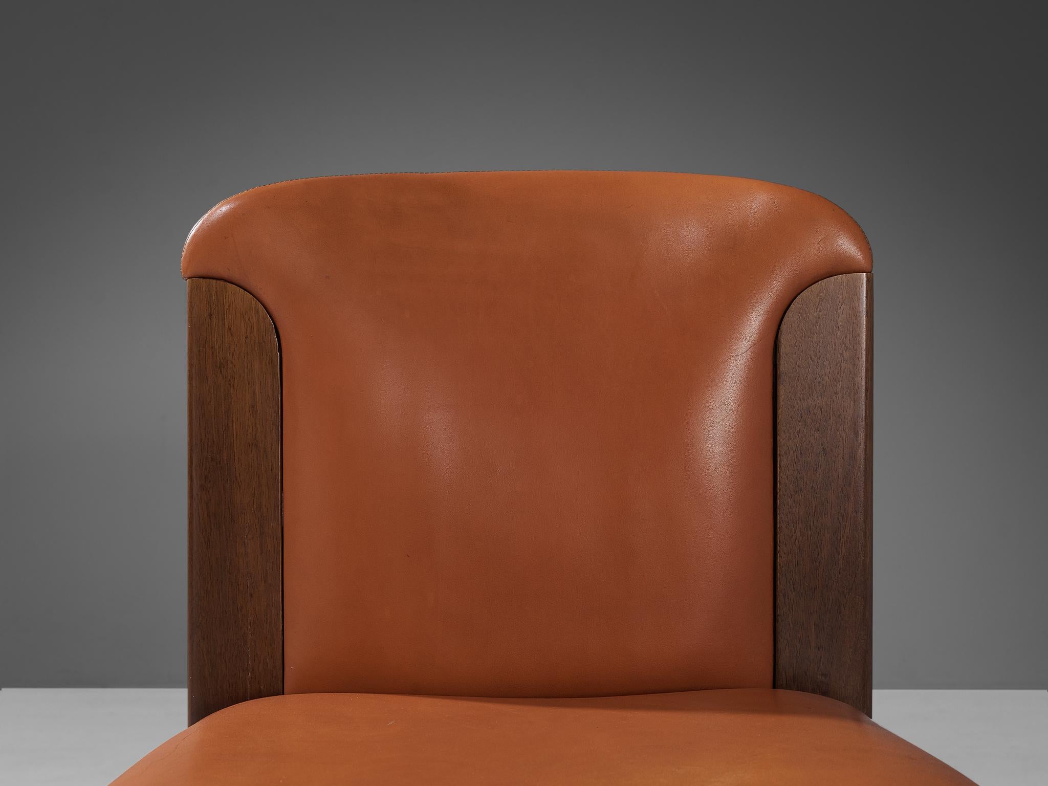 Silvio Coppola for Bernini Set of four Dining Chairs in Leather and Walnut 2