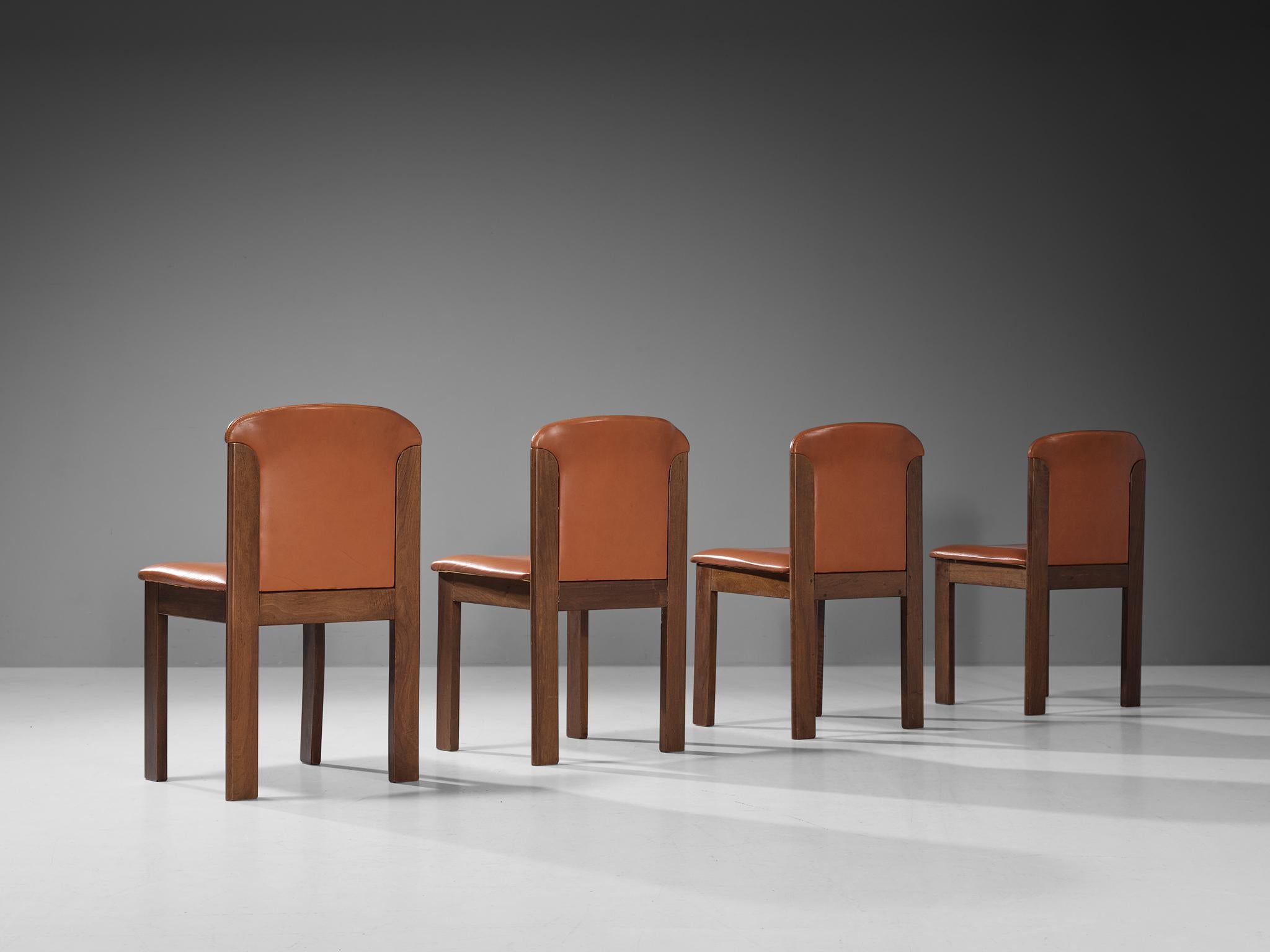Silvio Coppola for Bernini Set of four Dining Chairs in Leather and Walnut 3