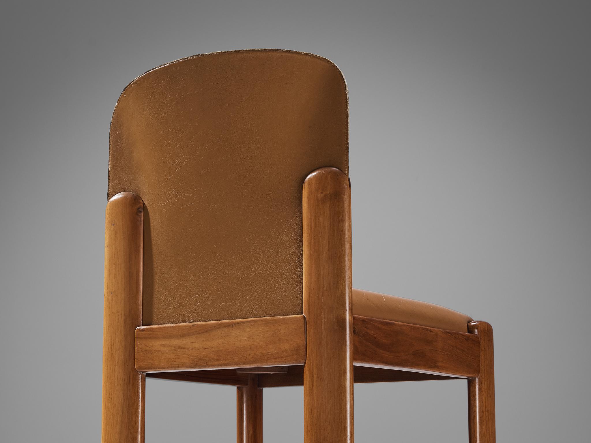 Silvio Coppola for Bernini Set of Four Dining Chairs in Leather and Walnut 3