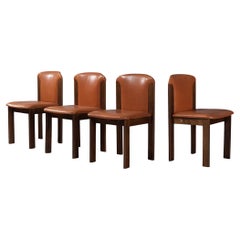 Silvio Coppola for Bernini Set of four Dining Chairs in Leather and Walnut