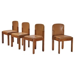 Silvio Coppola for Bernini Set of Four Dining Chairs in Leather and Walnut
