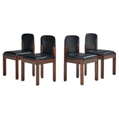 Silvio Coppola for Bernini Set of Four Dining Chairs in Leather and Walnut 