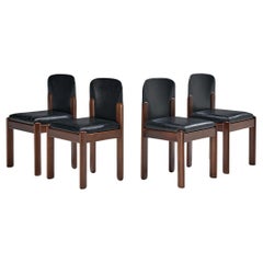 Silvio Coppola for Bernini Set of Four Dining Chairs in Leather and Walnut