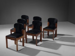 Silvio Coppola für Bernini: Sechser-Set Esszimmerstühle aus schwarzem Leder