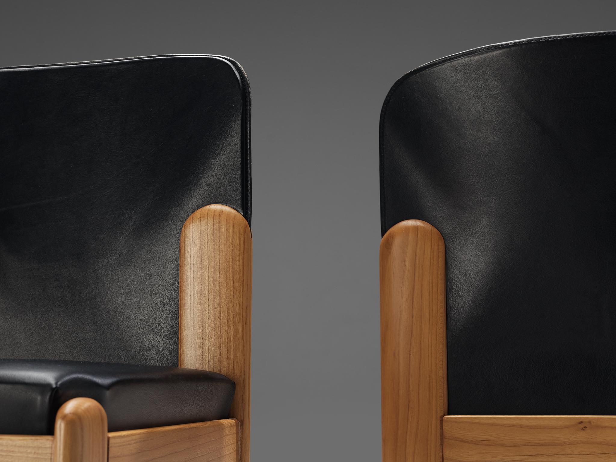 Silvio Coppola for Bernini Set of Six Dining Chairs in Black Leather In Good Condition In Waalwijk, NL