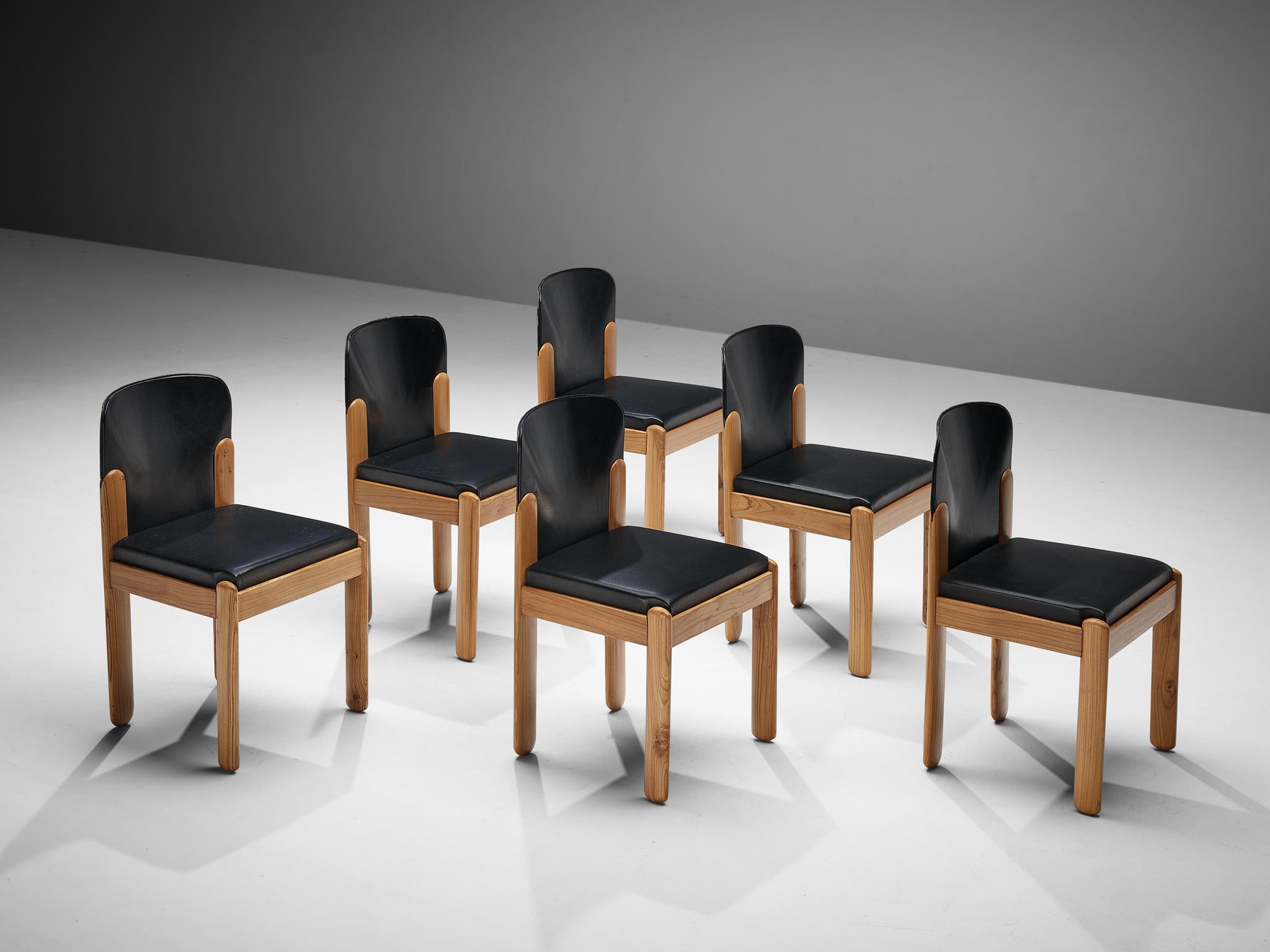 Mid-20th Century Silvio Coppola for Bernini Set of Six Dining Chairs in Black Leather