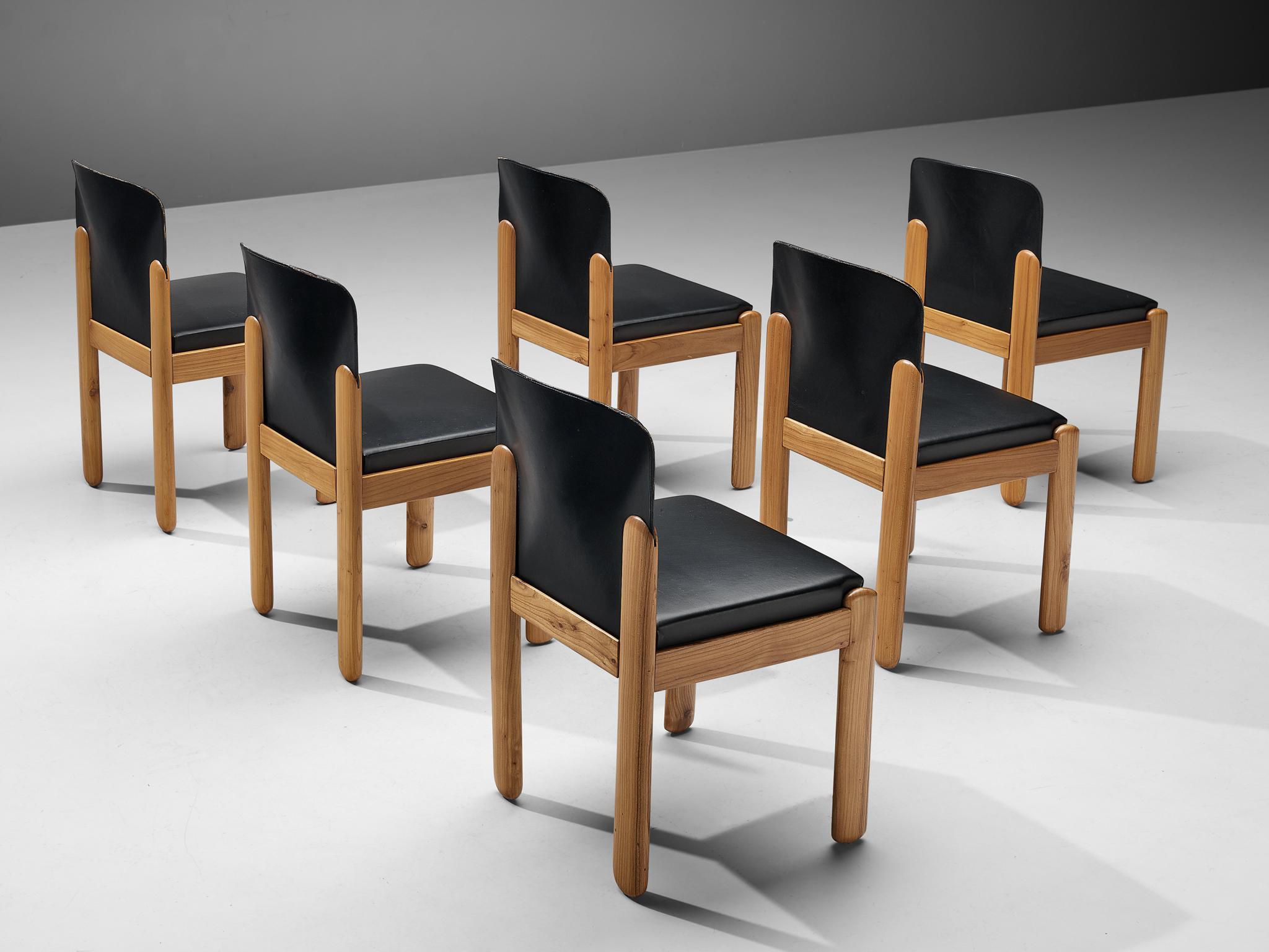Silvio Coppola for Bernini Set of Six Dining Chairs in Black Leather 2
