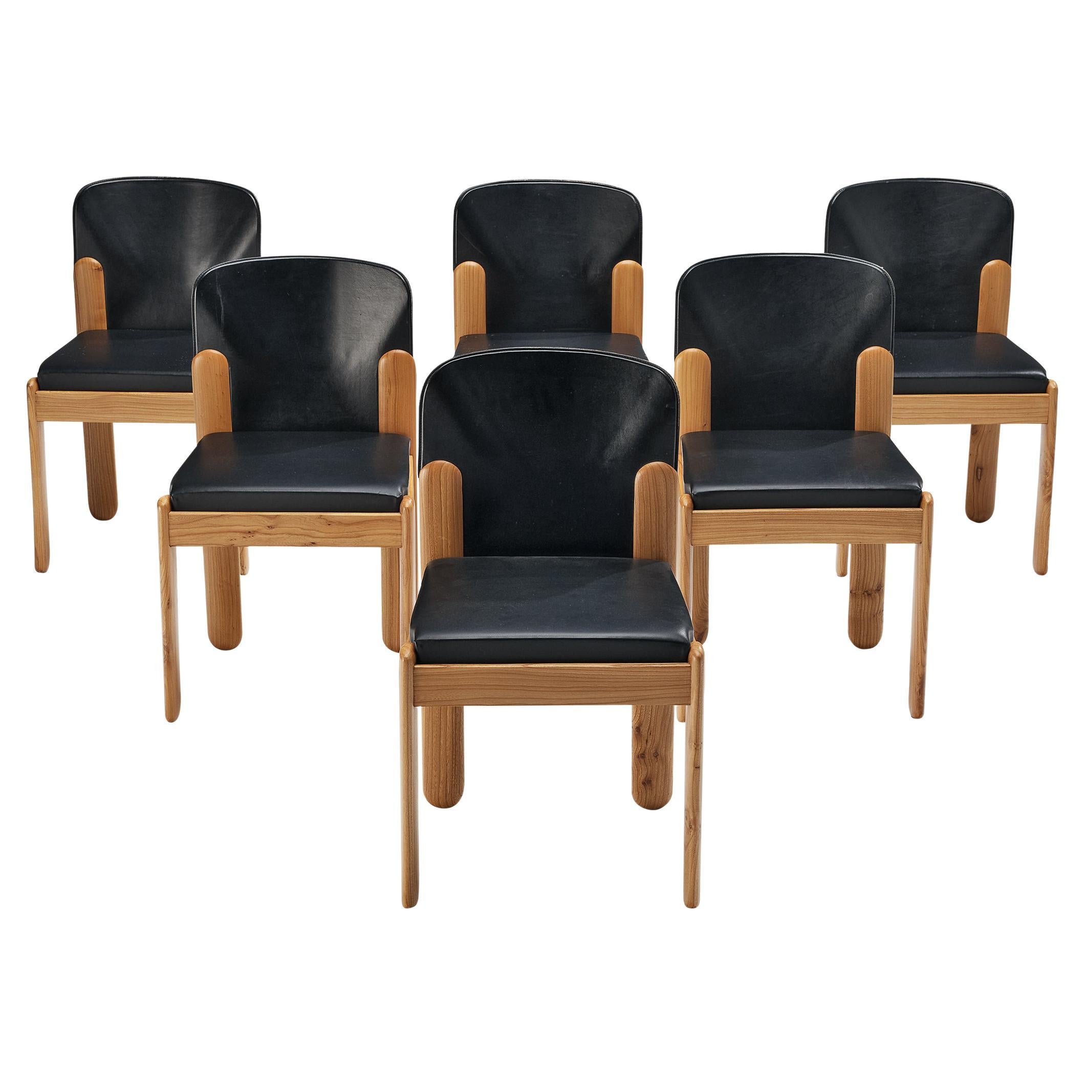 Silvio Coppola for Bernini Set of Six Dining Chairs in Black Leather