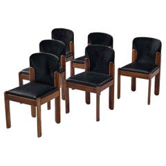 Silvio Coppola für Bernini: Sechser-Set Esszimmerstühle aus schwarzem Leder