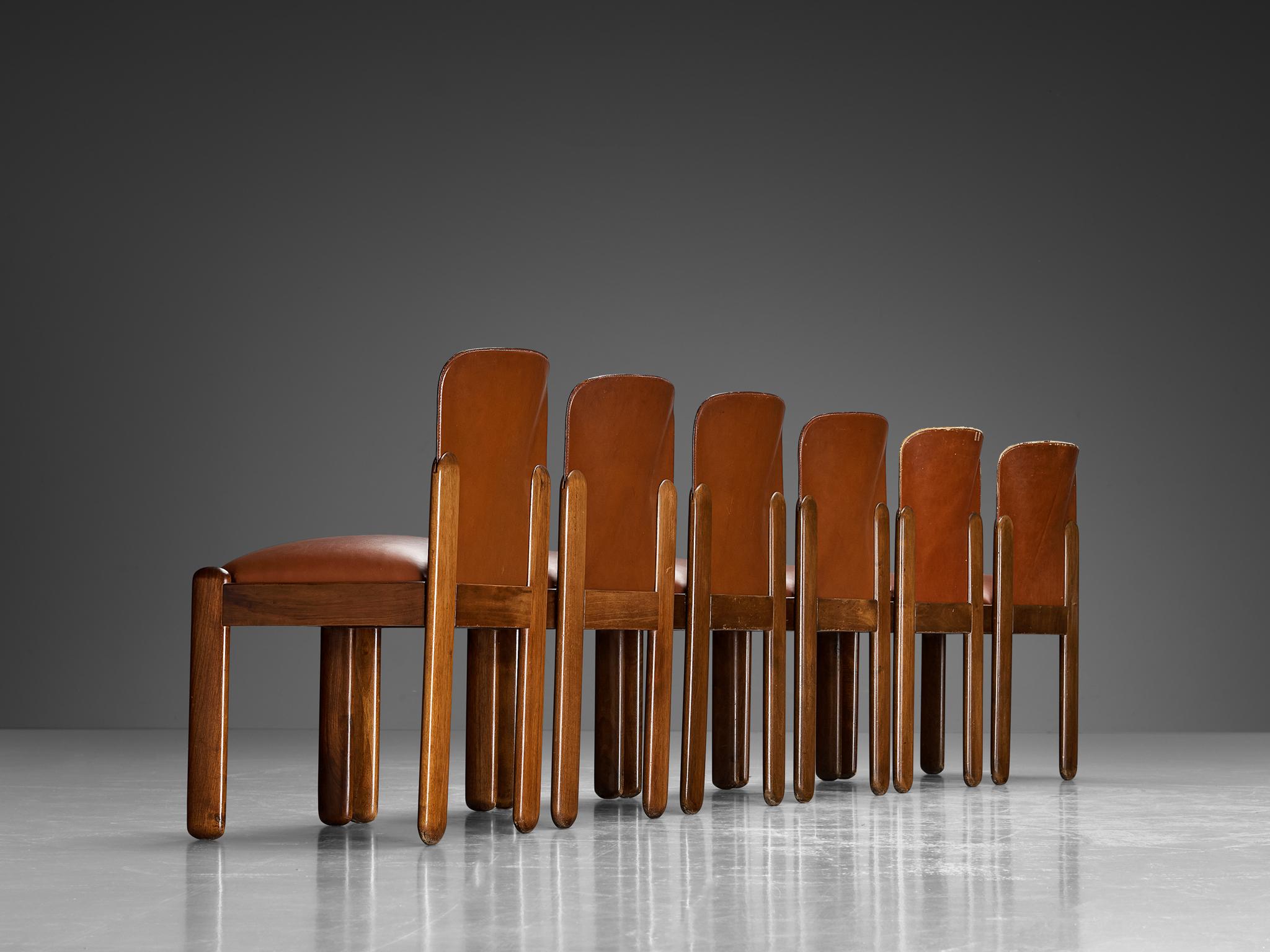Italian Silvio Coppola for Bernini Set of Six Dining Chairs in Walnut  For Sale