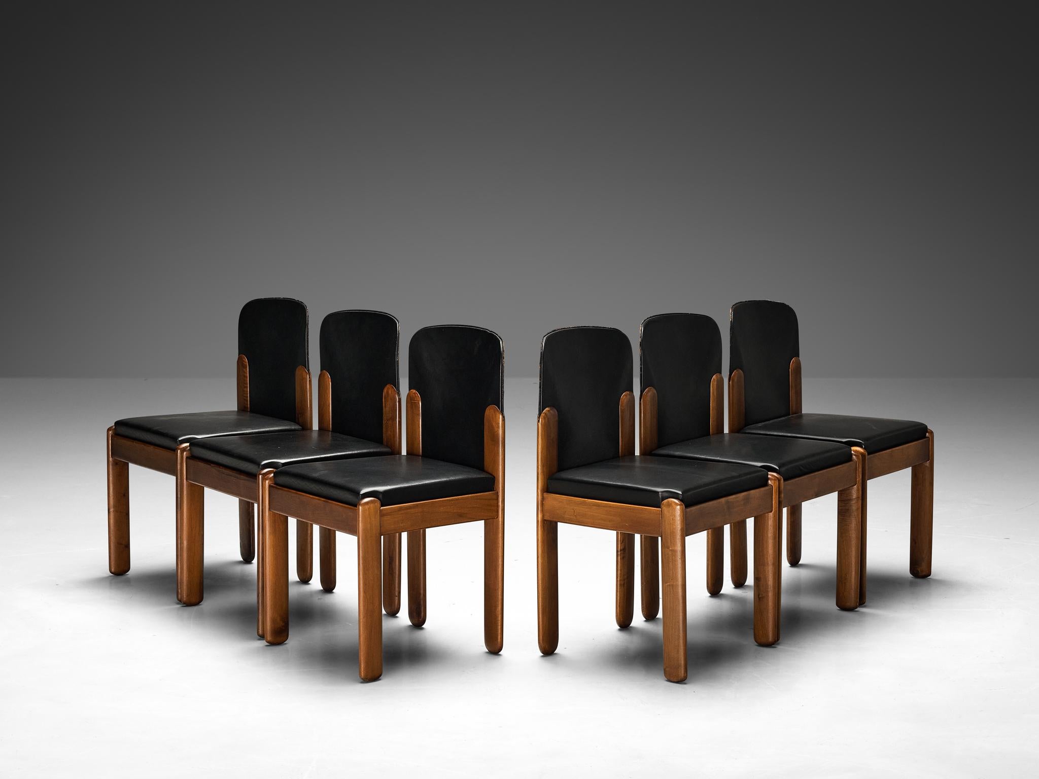 Silvio Coppola für Bernini: Sechser-Set Esszimmerstühle aus Nussbaumholz  (Mitte des 20. Jahrhunderts) im Angebot