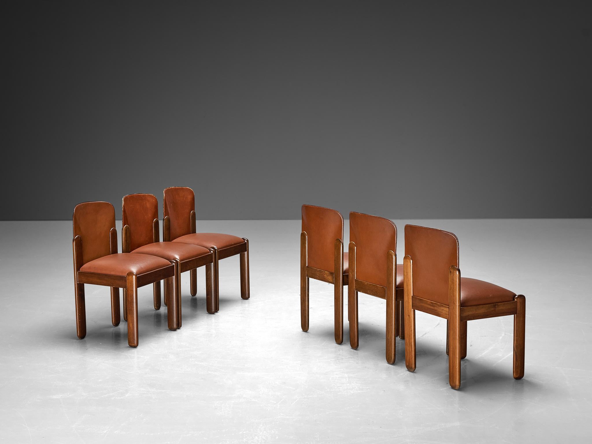 Silvio Coppola for Bernini Set of Six Dining Chairs in Walnut  For Sale 1