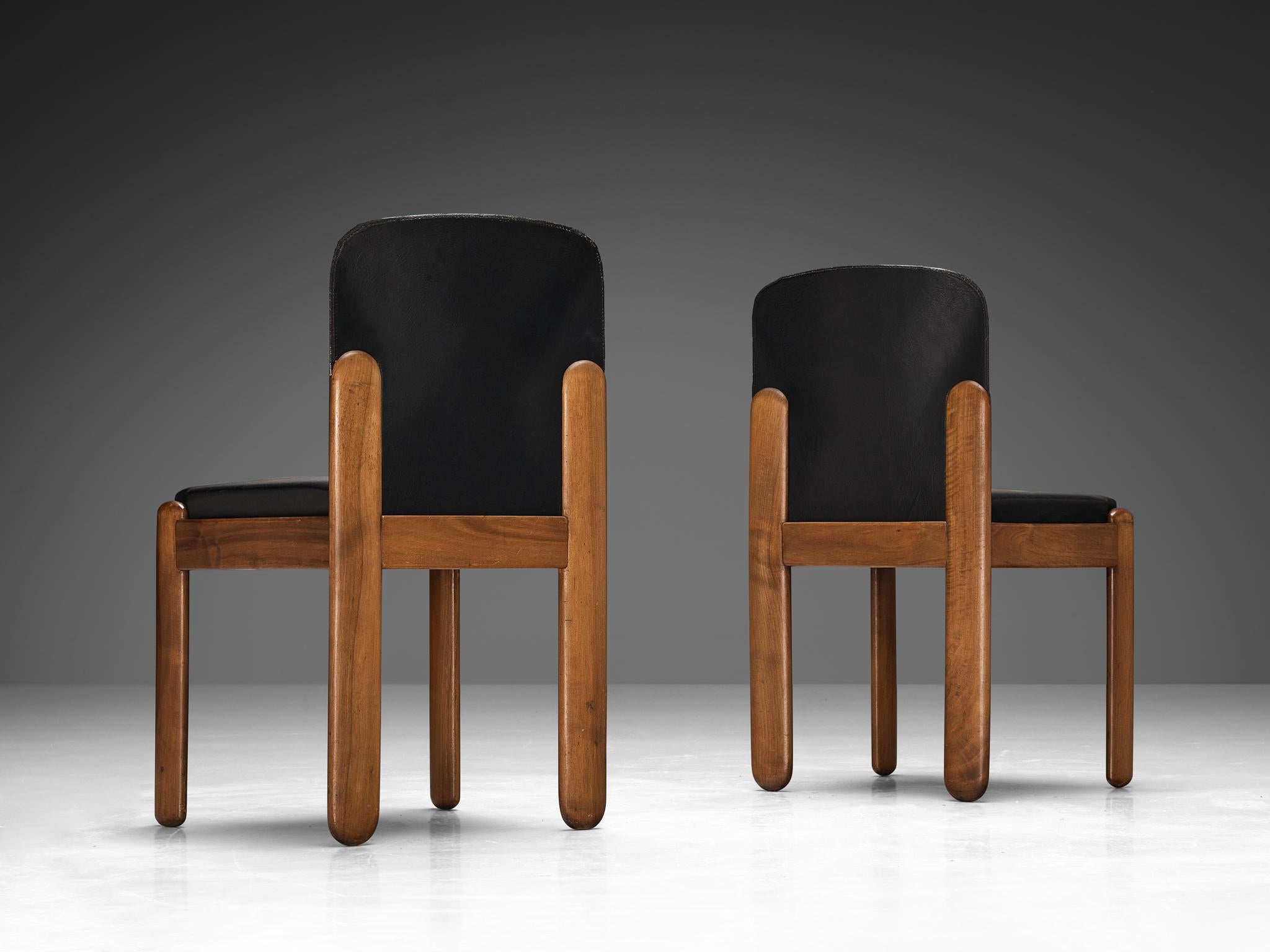 Leather Silvio Coppola for Bernini Set of Six Dining Chairs in Walnut  For Sale