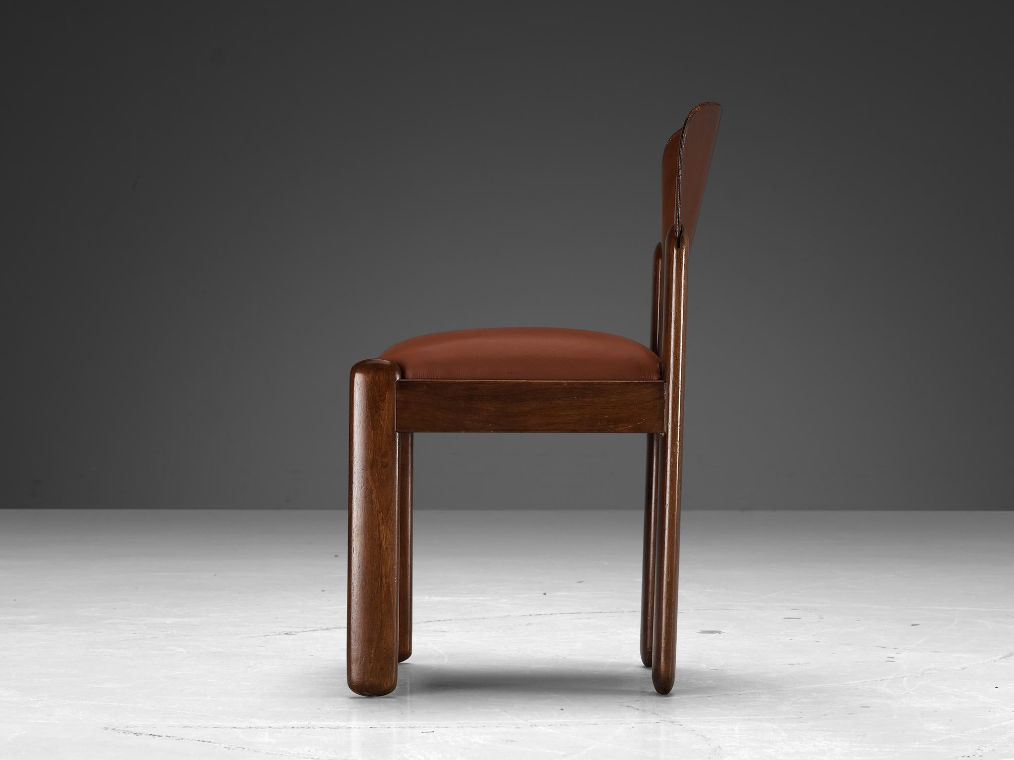 Silvio Coppola for Bernini Set of Six Dining Chairs in Walnut  For Sale 2