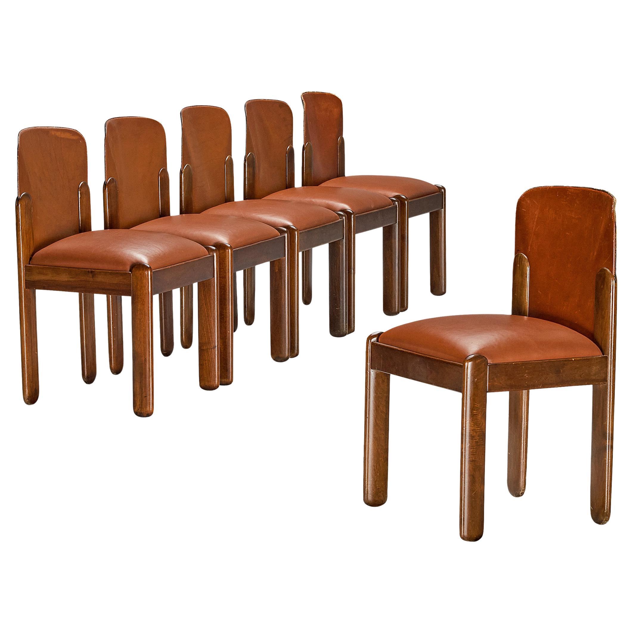 Silvio Coppola for Bernini Set of Six Dining Chairs in Walnut  For Sale