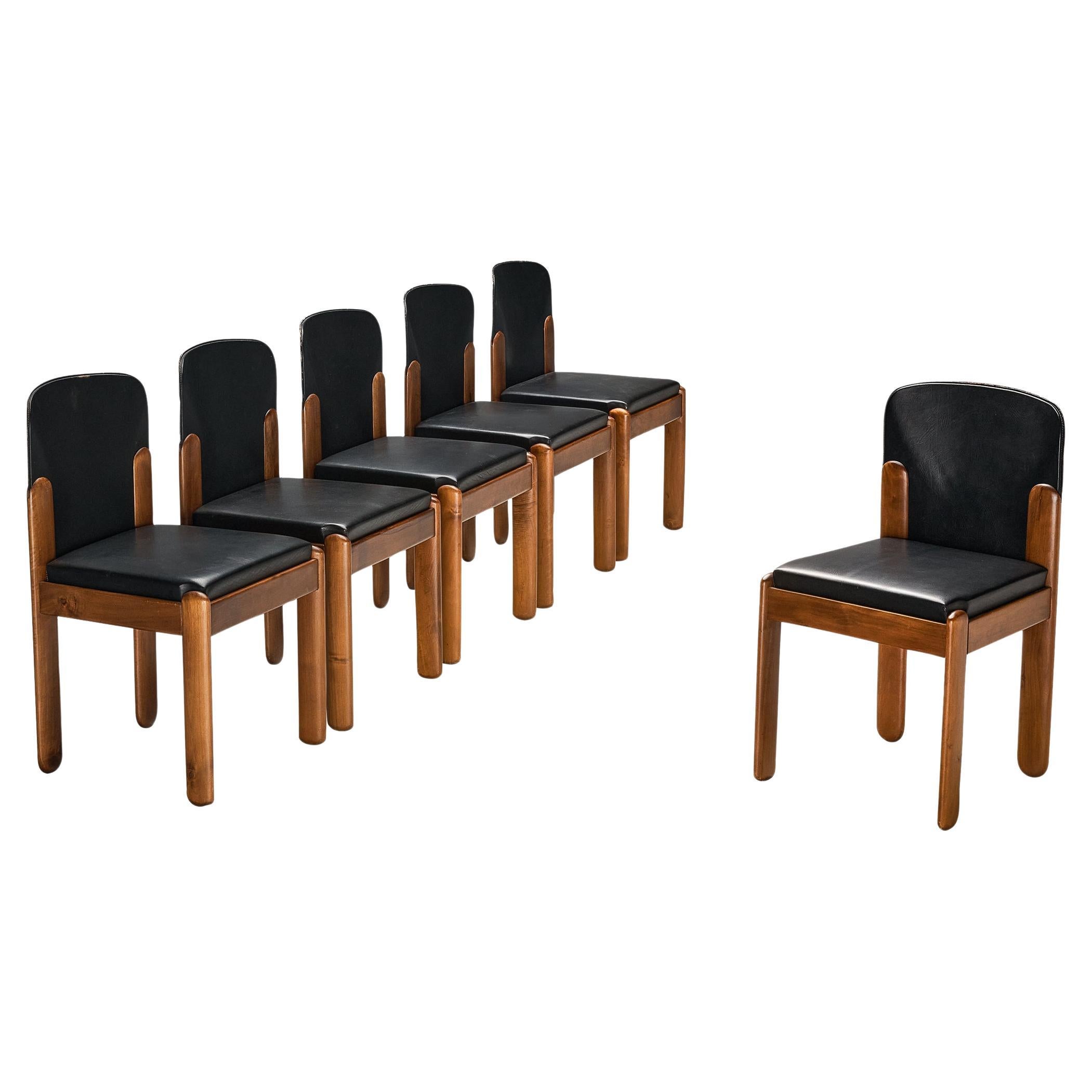 Silvio Coppola for Bernini Set of Six Dining Chairs in Walnut  For Sale
