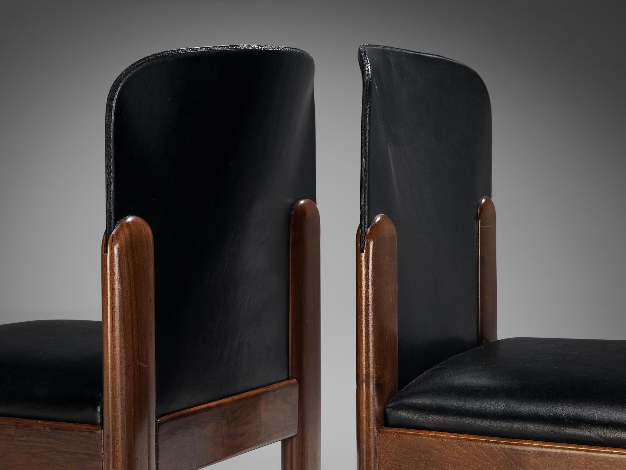 Italian Silvio Coppola for Bernini Set of Twelve Dining Chairs in Black Leather