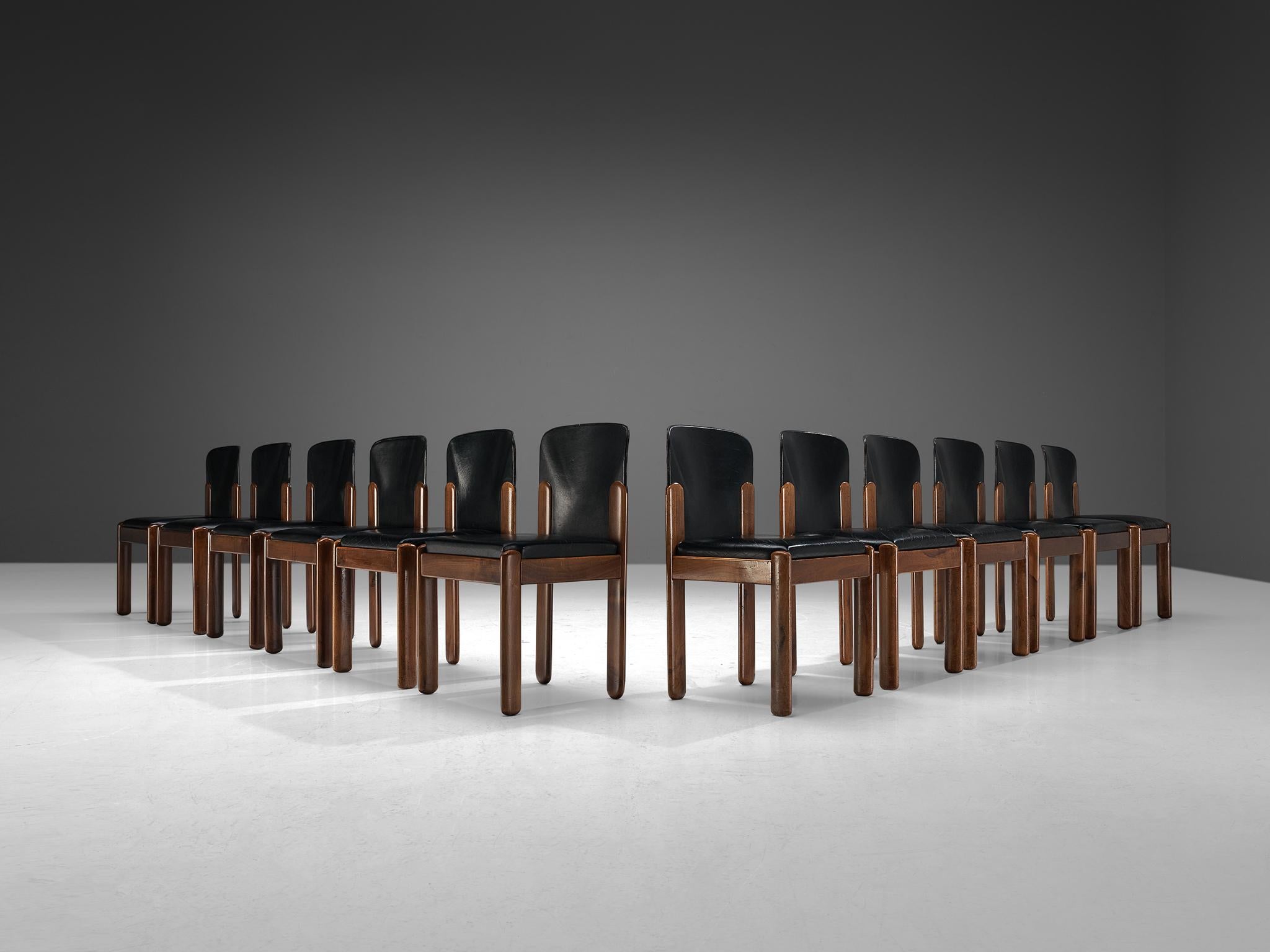 Silvio Coppola for Bernini Set of Twelve Dining Chairs in Black Leather In Good Condition In Waalwijk, NL