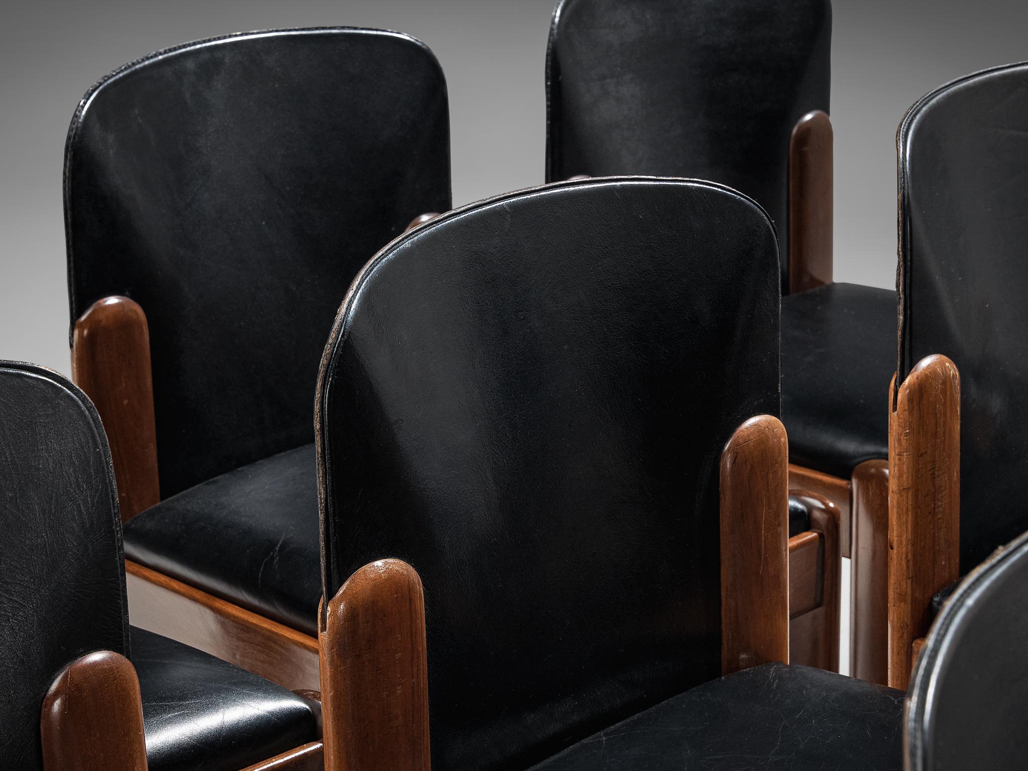 Silvio Coppola for Bernini Set of Twelve Dining Chairs in Black Leather 1