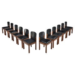 Silvio Coppola for Bernini Set of Twelve Dining Chairs in Black Leather