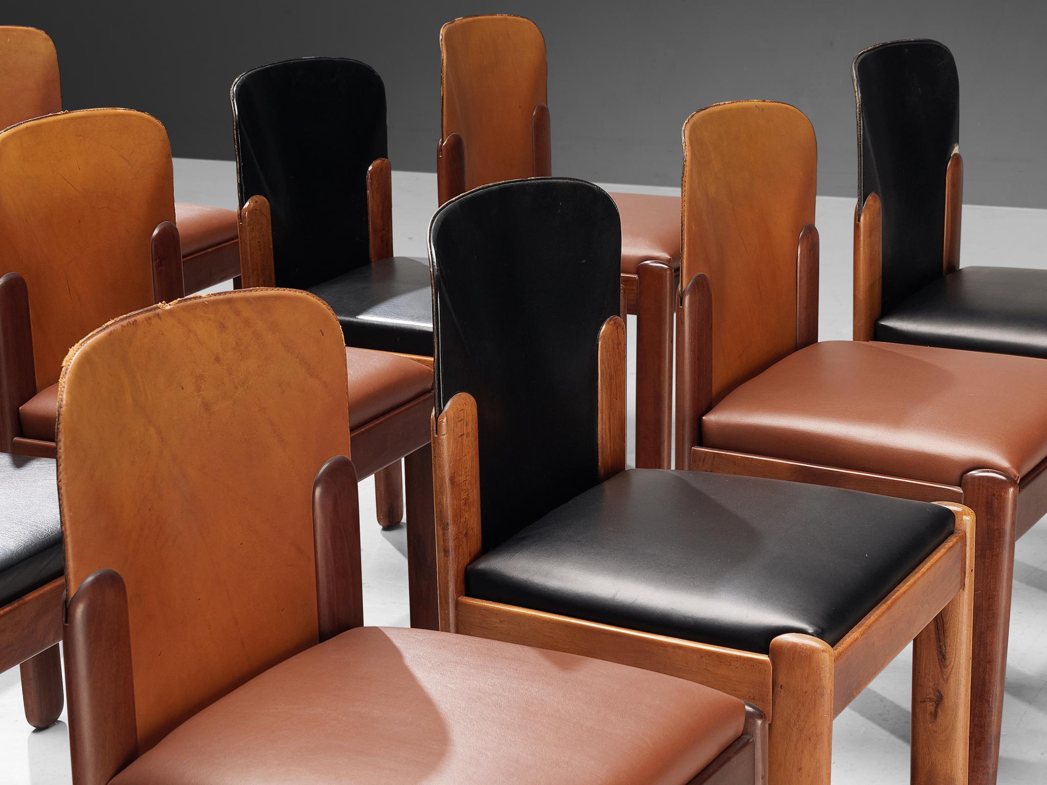 Italian Silvio Coppola for Bernini Set of Twelve Dining Chairs in Leather