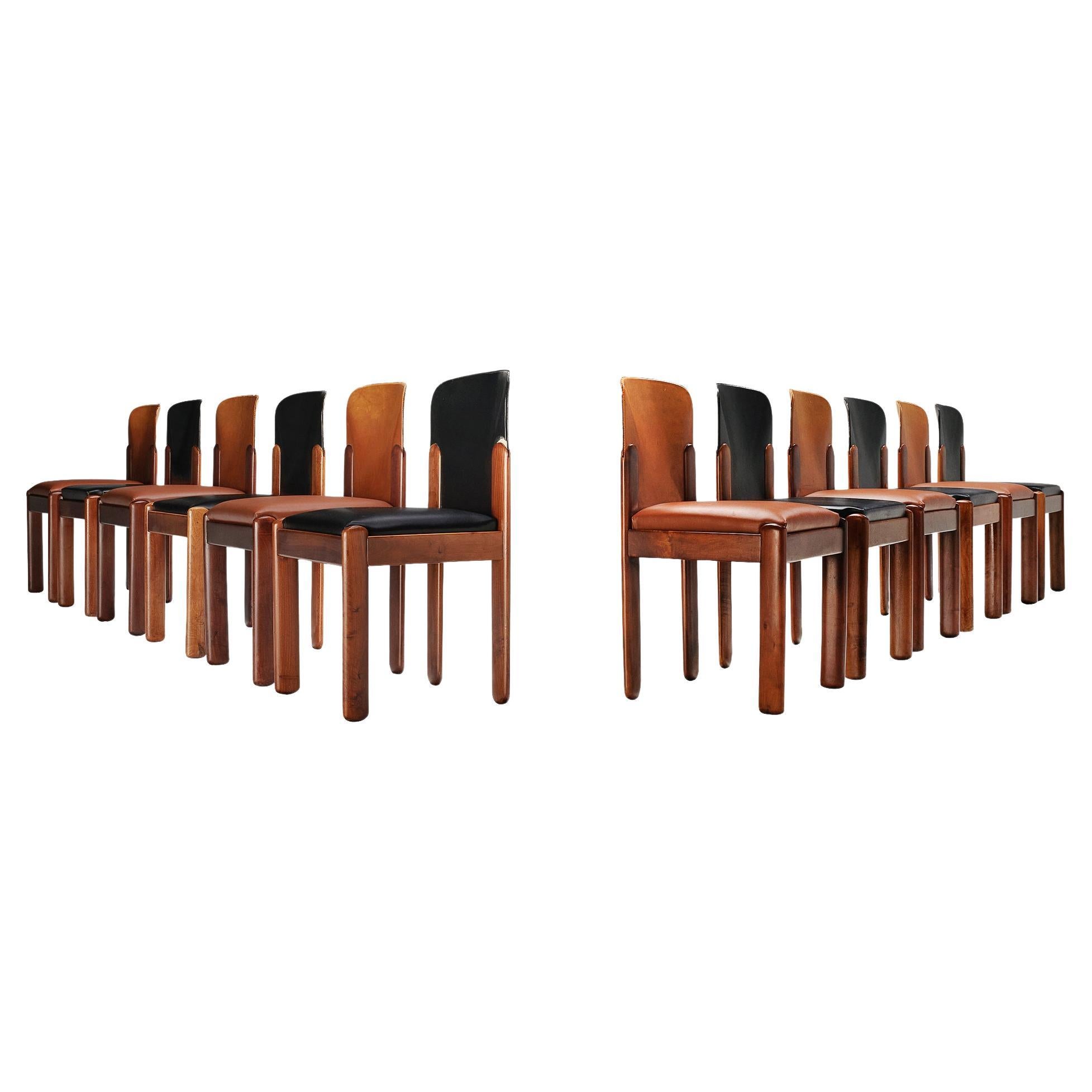 Silvio Coppola for Bernini Set of Twelve Dining Chairs in Leather