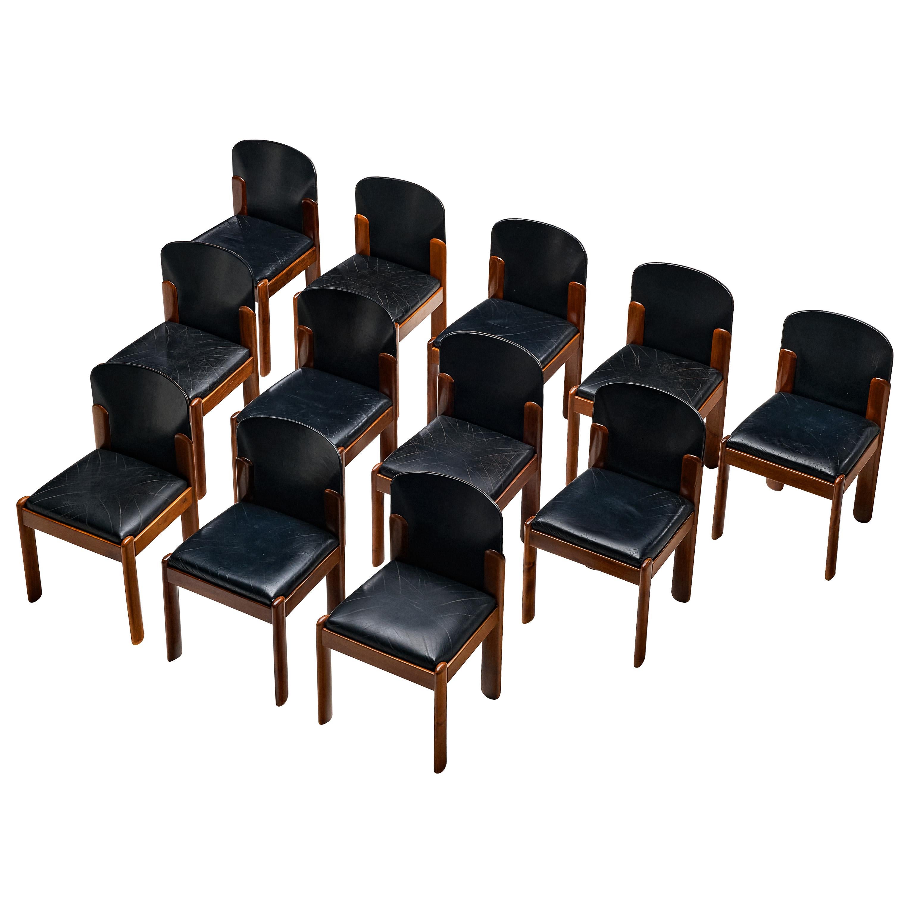 Silvio Coppola for Bernini Set of Twelve Dining Chairs in Walnut