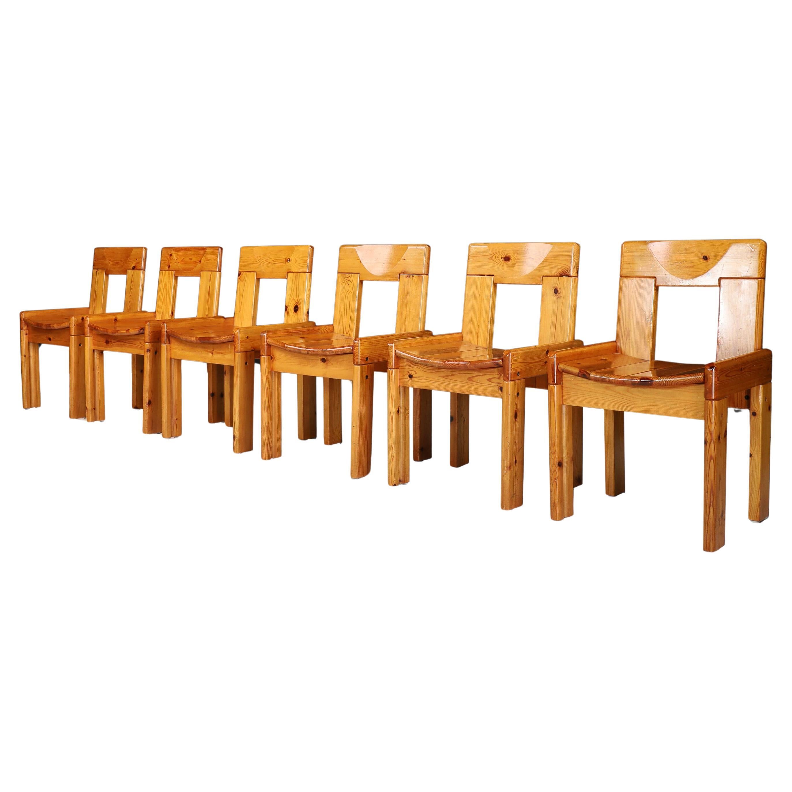 Silvio Coppola for Fratelli Montina Pine Dining Room Chairs Set/6 , Italy 1970s For Sale