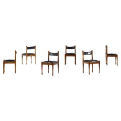 Silvio Coppola pour Bernini, lot de six chaises de salle à manger italiennes en cuir Modèle 620