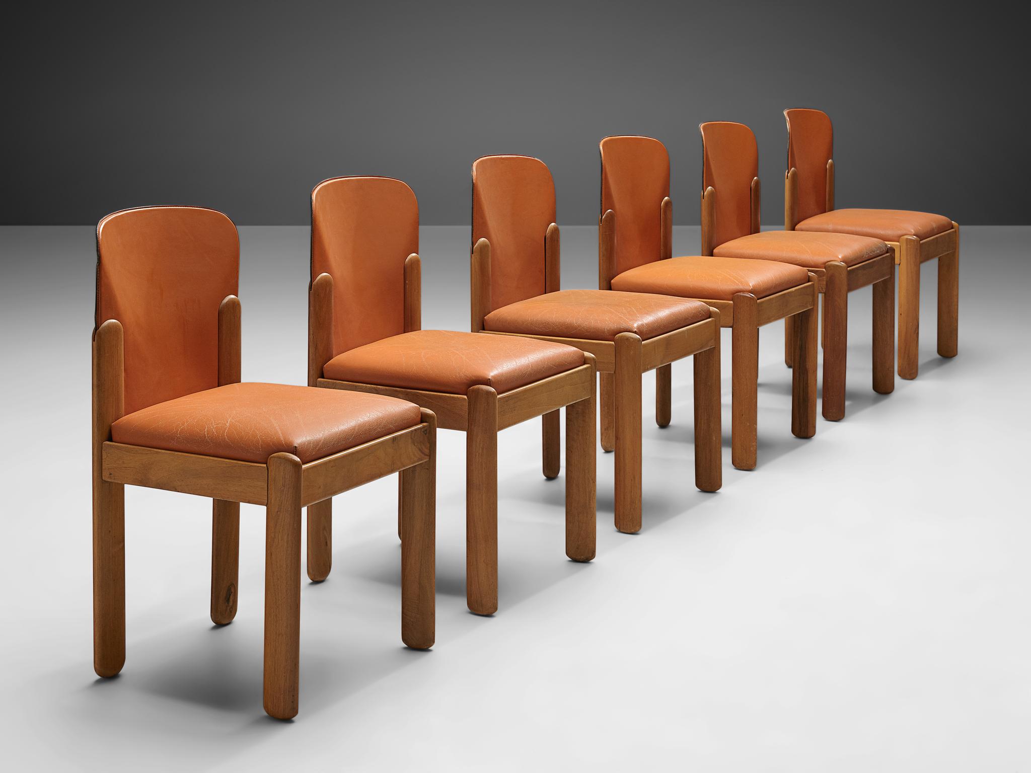 Mid-Century Modern Silvio Coppola Set of Six Dining Chairs in Cognac Leather