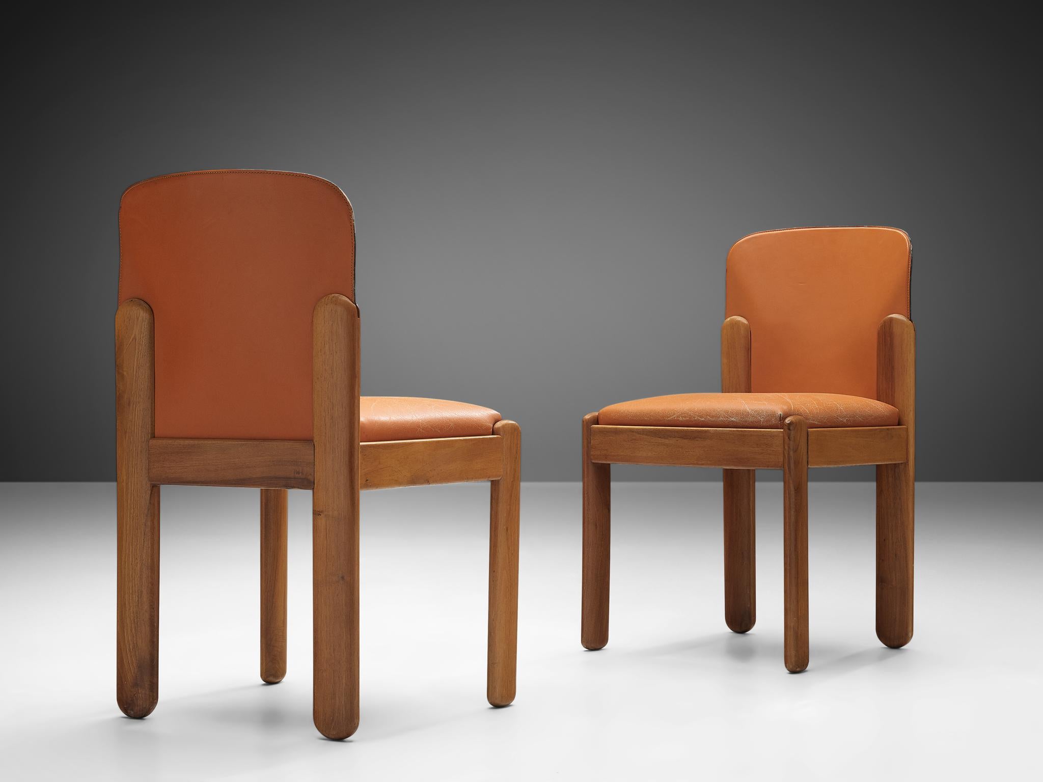 Italian Silvio Coppola Set of Six Dining Chairs in Cognac Leather