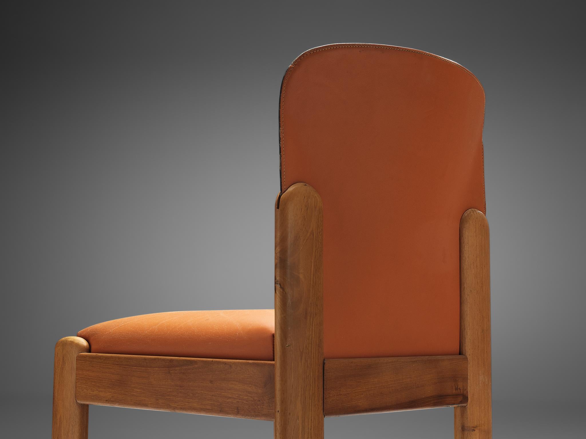 Mid-20th Century Silvio Coppola Set of Six Dining Chairs in Cognac Leather